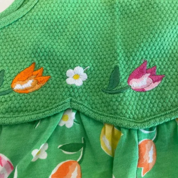 Basic Editions Green Sleeveless Romper Embroidered Flowers Size 3T - Picture 4 of 13